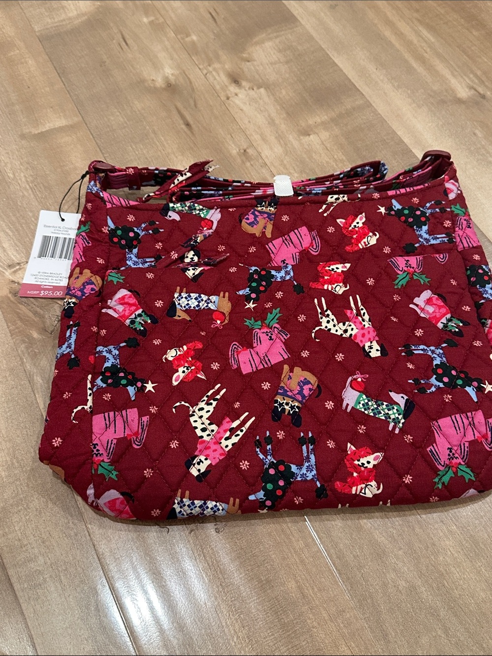 Vera Bradley Burgundy Quilted Crossbody with Colorful Dog Print